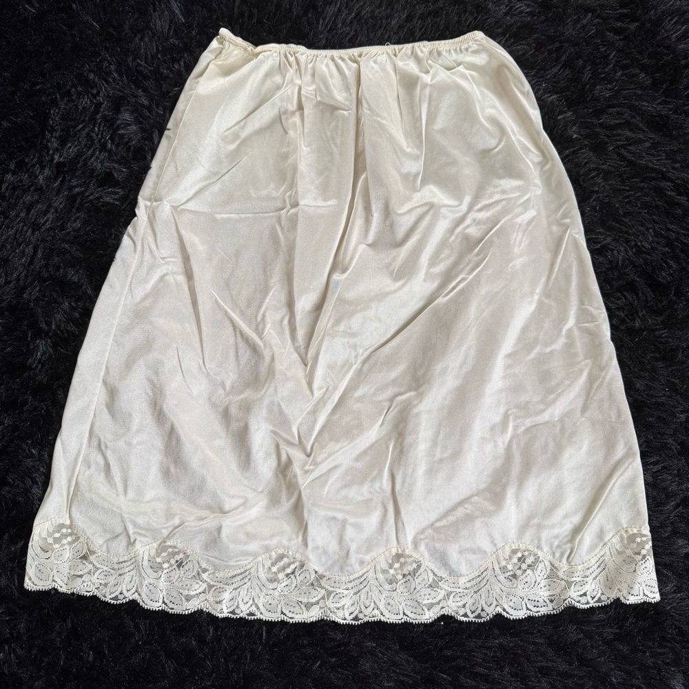 Cottagecore Cream/White Lace Trim Slip Skirt